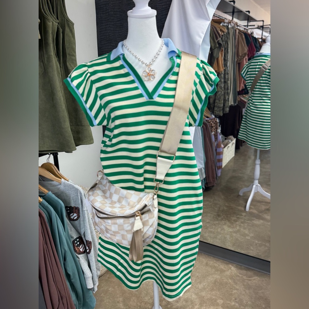 Green and White Striped Dress